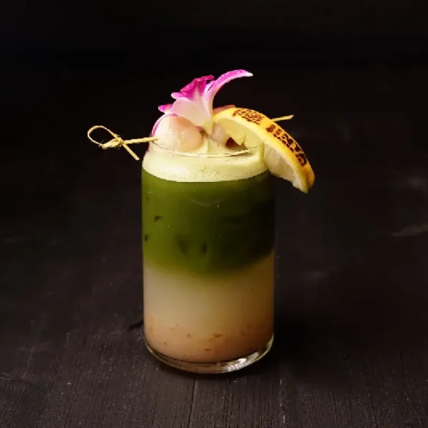 Matcha Lychee Lemonade mocktail - East Moon Centennial